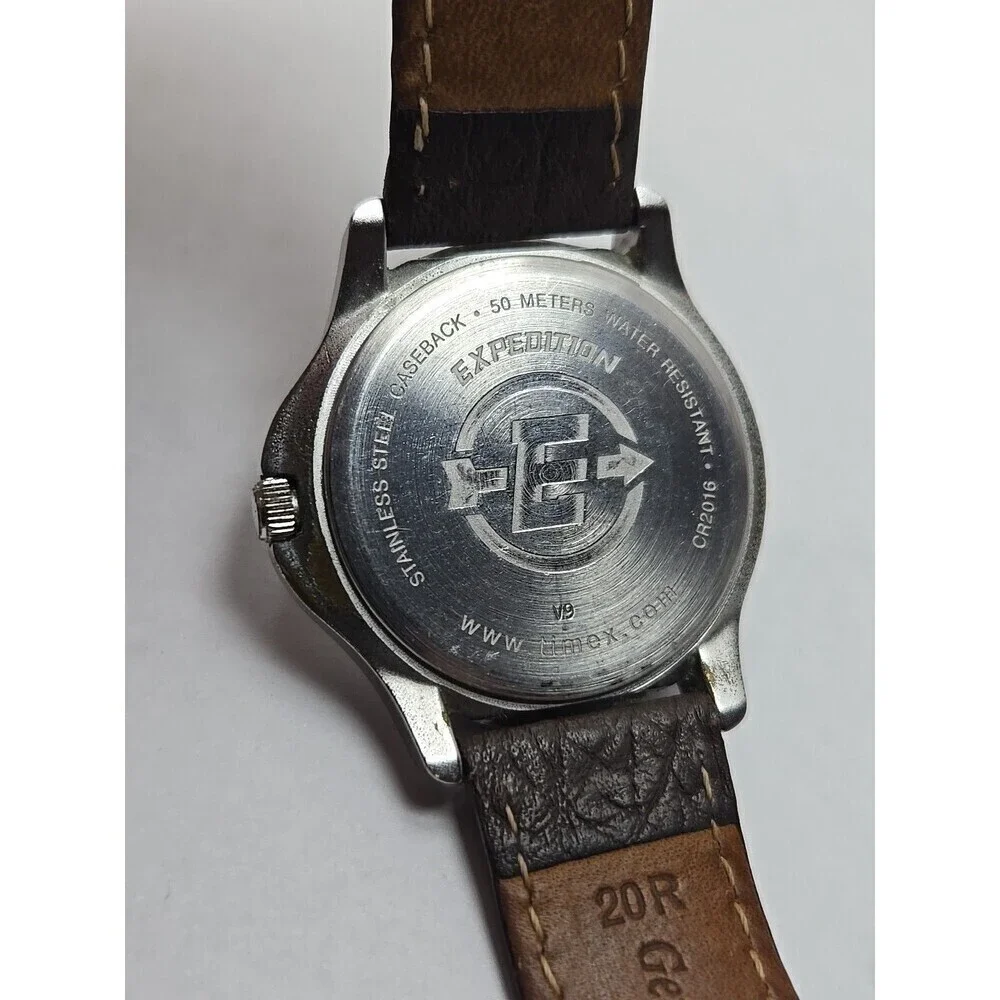Timex Expedition Indiglo WR50M Date Field Watch Quartz New Battery Leather Strap